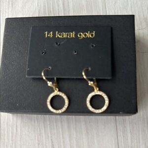 14 kt yellow CZ stones Gold Minimalist Hoop Earrings New 🆕